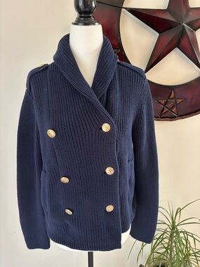 Lauren Ralph Lauren Nautical/ Coastal Navy Chunky Ribbed Knit Cotton Sweater M
